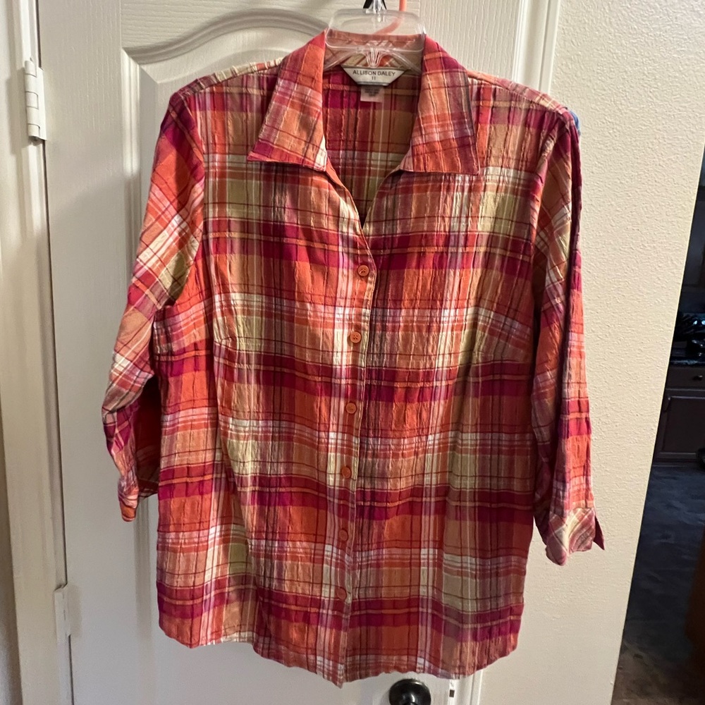 2- 18 women one Red plaid and one Blue plaid button down tops - Picture 3 of 8